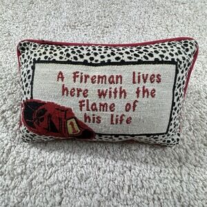 A Fireman Lives Here With The Flame‎ Of His Life Tapestry Accent Pillow 12"x 8"